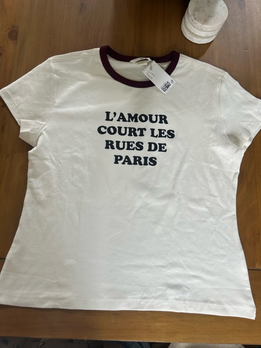 NWT H&M Graphic Tee - White with Burgundy Trim